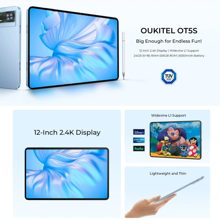 OUKITEL OT5S Tablet PC 12 inch 2.4K Screen, 6GB+256GB, Android 14 Unisoc Tiger T606 Octa Core, Support Dual SIM 4G Network, EU Plug(Blue) - Other by OUKITEL | Online Shopping UK | buy2fix