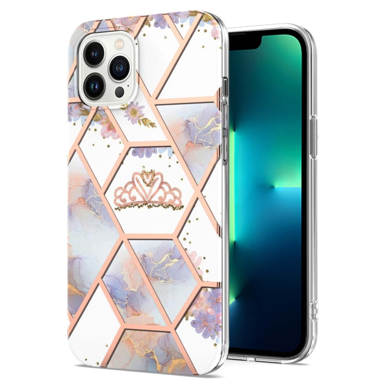 For iPhone 16 Pro Max Splicing Marble Flower IMD TPU Phone Case(Crown) - iPhone 16 Pro Max Cases by buy2fix | Online Shopping UK | buy2fix