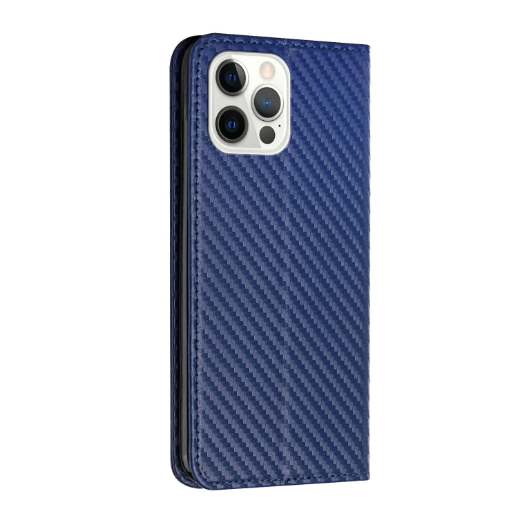 For iPhone 16 Pro Carbon Fiber Texture Magnetic Flip Leather Phone Case(Blue) - iPhone 16 Pro Cases by buy2fix | Online Shopping UK | buy2fix