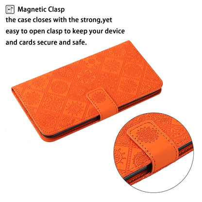 For Samsung Galaxy S25+ 5G Ethnic Style Embossed Pattern Leather Phone Case(Orange) - Galaxy S25+ 5G Cases by buy2fix | Online Shopping UK | buy2fix