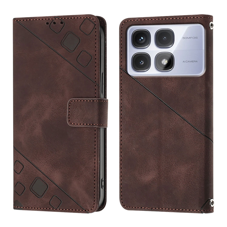 For Redmi K70 Ultra 5G Global Skin-feel Embossed Leather Phone Case(Brown) - Xiaomi Cases by buy2fix | Online Shopping UK | buy2fix