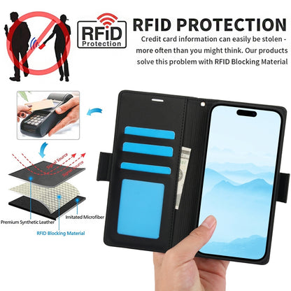 For iPhone 16 Side Buckle RFID Anti-theft Leather Phone Case(Black) - iPhone 16 Cases by buy2fix | Online Shopping UK | buy2fix