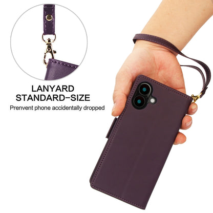 For iPhone 16 Side Buckle RFID Anti-theft Leather Phone Case(Dark Purple) - iPhone 16 Cases by buy2fix | Online Shopping UK | buy2fix