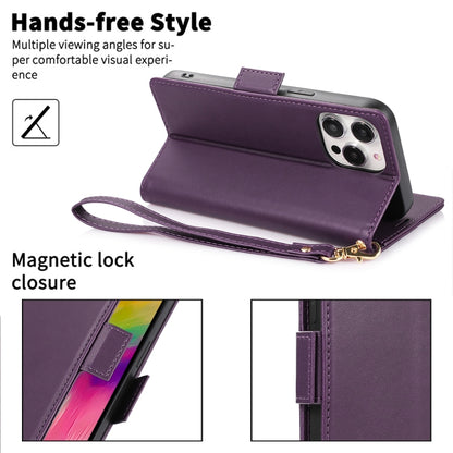 For iPhone 16 Pro Side Buckle RFID Anti-theft Leather Phone Case(Dark Purple) - iPhone 16 Pro Cases by buy2fix | Online Shopping UK | buy2fix