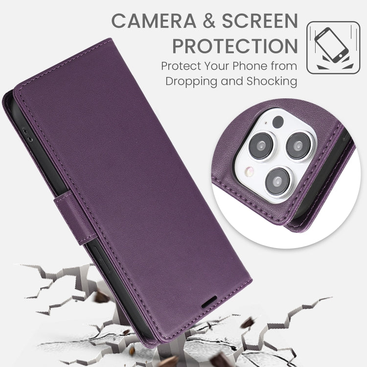 For iPhone 16 Pro Side Buckle RFID Anti-theft Leather Phone Case(Dark Purple) - iPhone 16 Pro Cases by buy2fix | Online Shopping UK | buy2fix