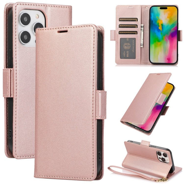 For iPhone 16 Pro Max Side Buckle RFID Anti-theft Leather Phone Case(Rose Gold) - iPhone 16 Pro Max Cases by buy2fix | Online Shopping UK | buy2fix