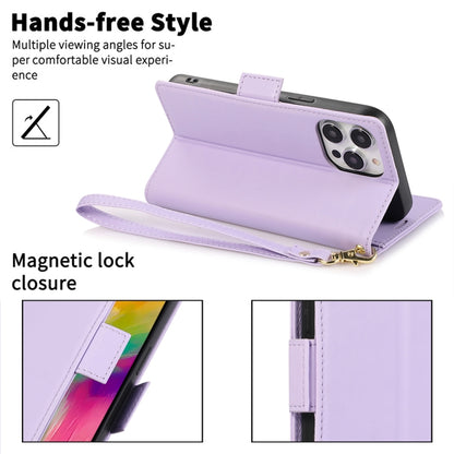 For iPhone 16 Pro Max Side Buckle RFID Anti-theft Leather Phone Case(Light Purple) - iPhone 16 Pro Max Cases by buy2fix | Online Shopping UK | buy2fix