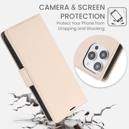 For iPhone 16 Pro Max Side Buckle RFID Anti-theft Leather Phone Case(Apricot) - iPhone 16 Pro Max Cases by buy2fix | Online Shopping UK | buy2fix