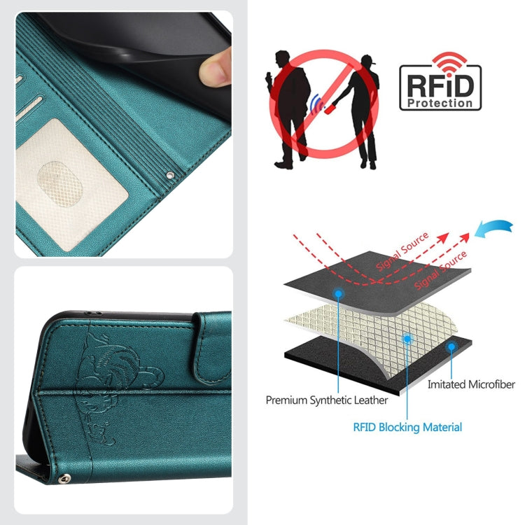 For Redmi K70 Ultra 5G Global Cat Rat Embossed Pattern RFID Leather Phone Case with Lanyard(Peacock Green) - Xiaomi Cases by buy2fix | Online Shopping UK | buy2fix