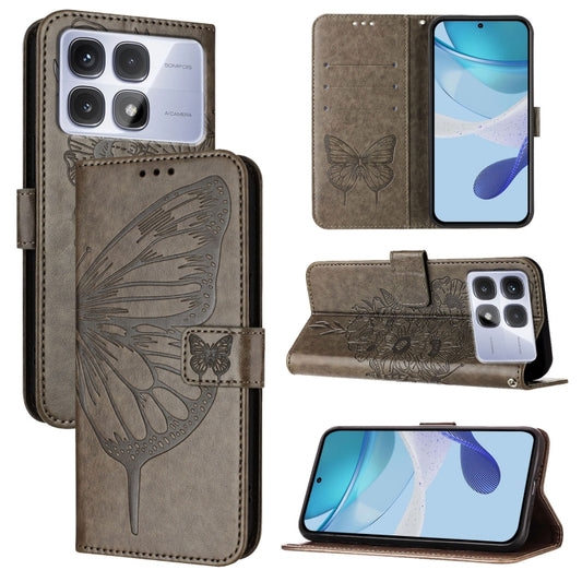 For Redmi K70 Ultra 5G Global Embossed Butterfly Leather Phone Case(Grey) - Xiaomi Cases by buy2fix | Online Shopping UK | buy2fix