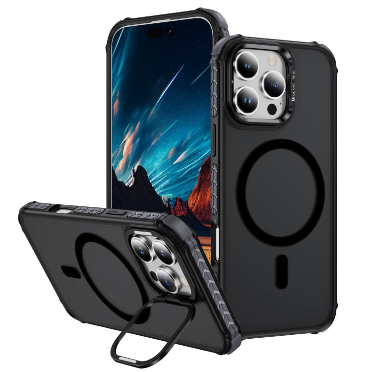 For iPhone 16 Pro Rainbow Series Skin Feel MagSafe Lens Holder Phone Case(Black) - iPhone 16 Pro Cases by buy2fix | Online Shopping UK | buy2fix