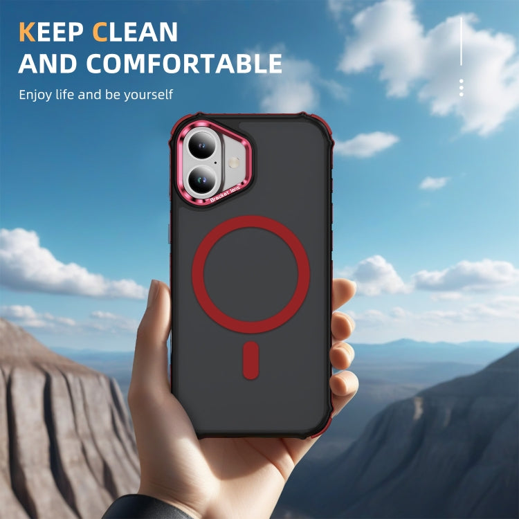 For iPhone 16 Rainbow Series Skin Feel MagSafe Lens Holder Phone Case(Red) - iPhone 16 Cases by buy2fix | Online Shopping UK | buy2fix