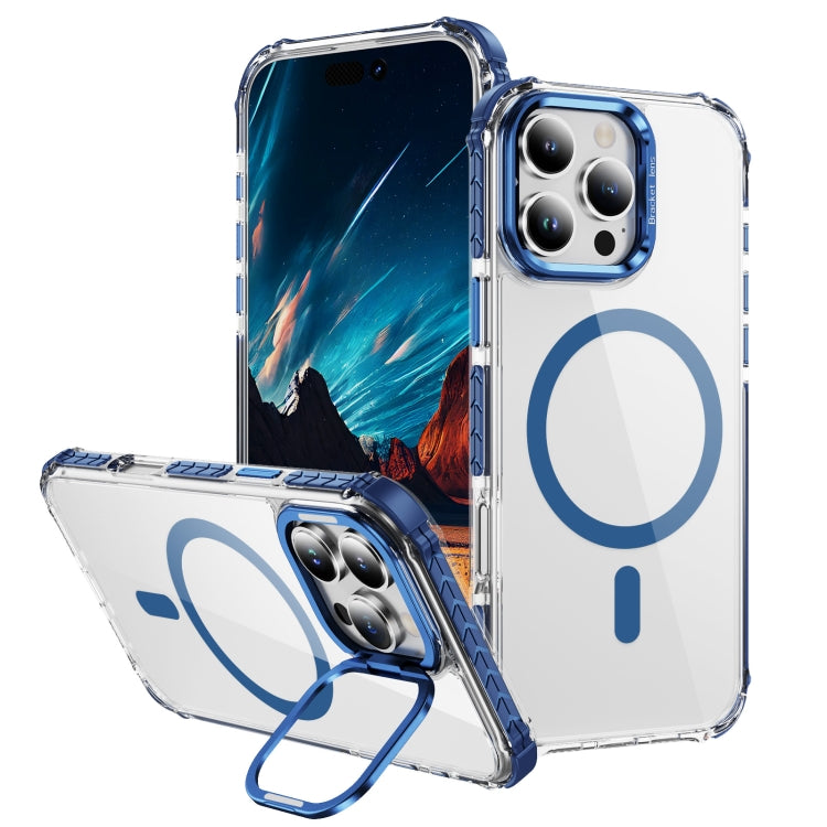 For iPhone 16 Pro Max Rainbow Series Transparent MagSafe Lens Holder Phone Case(Blue) - iPhone 16 Pro Max Cases by buy2fix | Online Shopping UK | buy2fix