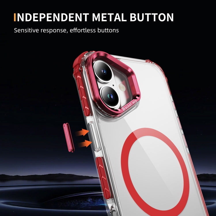 For iPhone 16 Plus Rainbow Series Transparent MagSafe Lens Holder Phone Case(Red) - iPhone 16 Plus Cases by buy2fix | Online Shopping UK | buy2fix