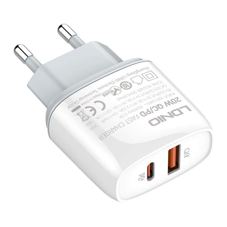 LDNIO Q229 QC3.0 / PD20W USB + Type-C Fast Charger with 1m USB to 8 Pin Cable, Plug Type:EU Plug(White) - USB Charger by LDNIO | Online Shopping UK | buy2fix