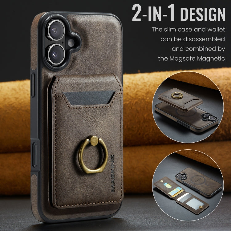 For iPhone 16 Plus DG.MING K1 MagSafe Detachable Wallet RFID Back Cover Phone Case(Coffee) - iPhone 16 Plus Cases by DG.MING | Online Shopping UK | buy2fix