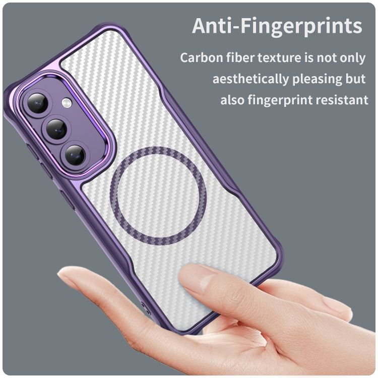 For Samsung Galaxy S24 FE 5G Carbon Fiber Texture MagSafe Translucent Phone Case(Purple) - Galaxy S24 FE 5G Cases by buy2fix | Online Shopping UK | buy2fix