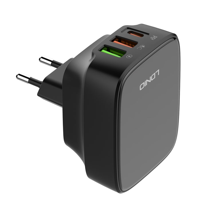 LDNIO Q334 32W Type-C + Dual USB Port Charger with 1m Micro USB Data Cable, Plug Type:EU Plug(Black) - USB Charger by LDNIO | Online Shopping UK | buy2fix