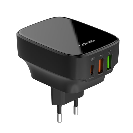 LDNIO Q334 32W Type-C + Dual USB Port Charger with 1m 8 Pin Data Cable, Plug Type:EU Plug(Black) - USB Charger by LDNIO | Online Shopping UK | buy2fix