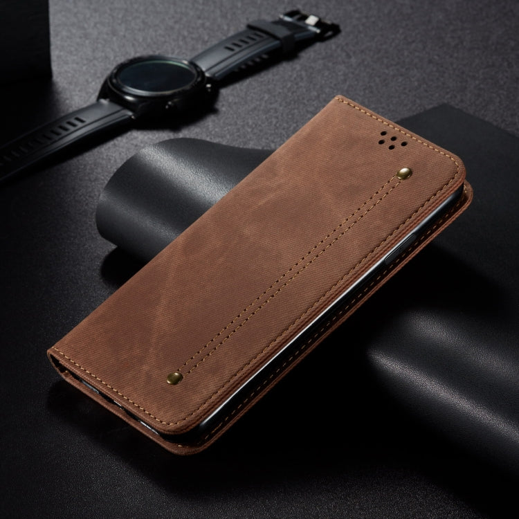 For Redmi K70 Ultra 5G Denim Texture Casual Style Horizontal Flip Leather Case(Brown) - Xiaomi Cases by buy2fix | Online Shopping UK | buy2fix