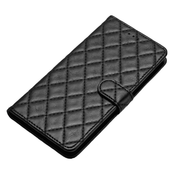 For iPhone 16 Pro Rhombus Lattice Texture Leather Phone Case(Black) - iPhone 16 Pro Cases by buy2fix | Online Shopping UK | buy2fix