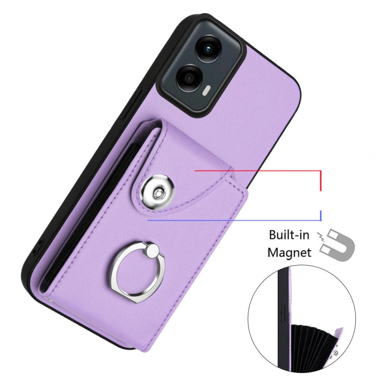 For Motorola Moto G 5G 2024 Organ Card Bag Ring Holder Phone Case(Purple) - Motorola Cases by buy2fix | Online Shopping UK | buy2fix