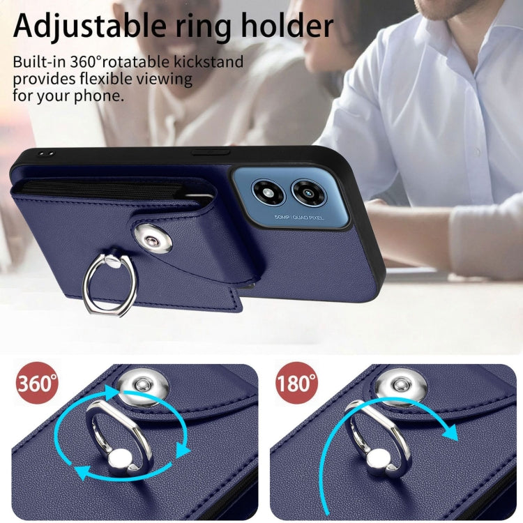 For Motorola Moto G Play 2024 5G Organ Card Bag Ring Holder Phone Case(Blue) - Motorola Cases by buy2fix | Online Shopping UK | buy2fix