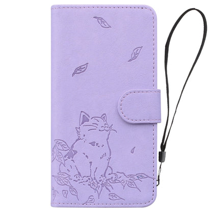 For iPhone 16 Pro Cute Cat Embossed Leather Phone Case(Purple) - iPhone 16 Pro Cases by buy2fix | Online Shopping UK | buy2fix