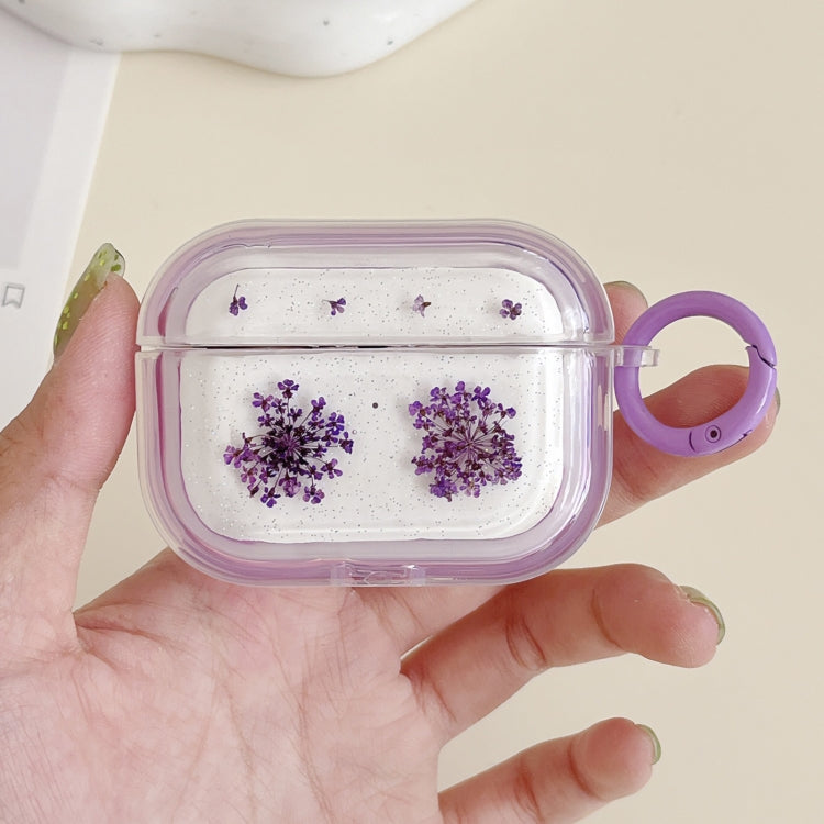 For AirPods Pro Glitter Snowflake Epoxy Dried Flowers Earbuds Box TPU Case(Purple) - For AirPods Pro by buy2fix | Online Shopping UK | buy2fix