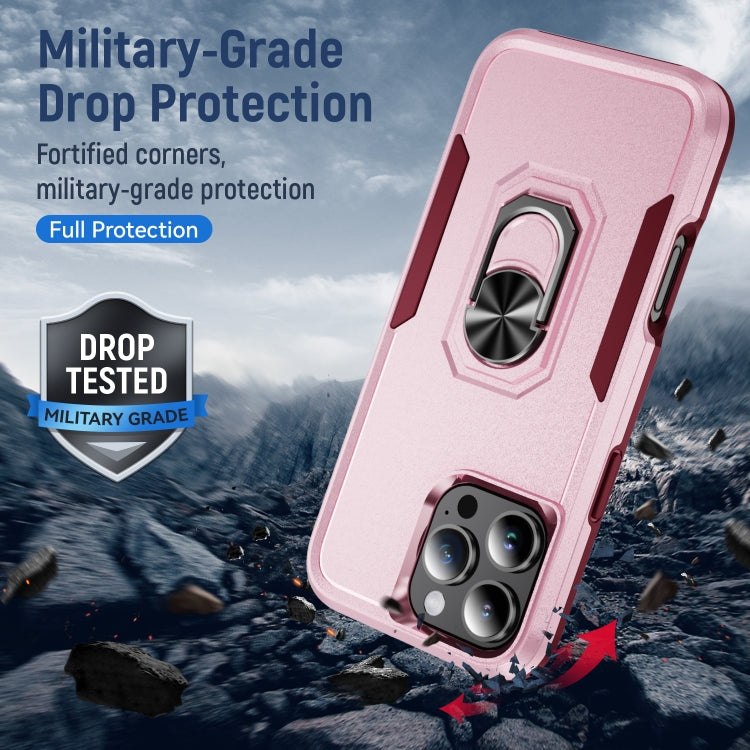 For iPhone 16 Pro Pioneer Armor Heavy Duty PC + TPU Phone Case with Holder(Pink+Rose Red) - iPhone 16 Pro Cases by buy2fix | Online Shopping UK | buy2fix