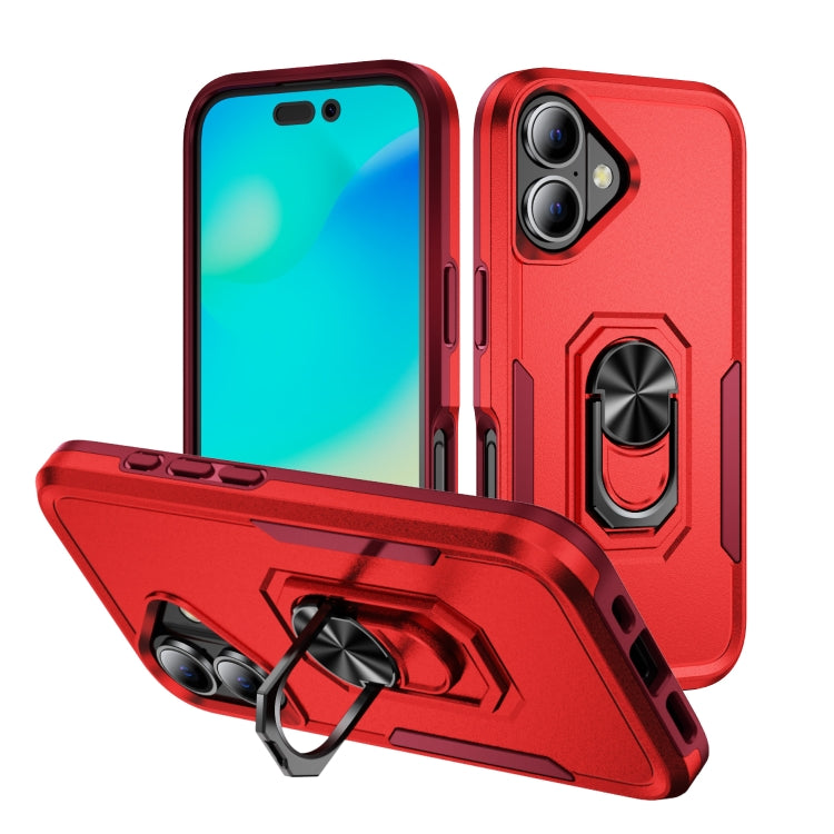 For iPhone 16 Pioneer Armor Heavy Duty PC + TPU Phone Case with Holder(Red+Rose Red) - iPhone 16 Cases by buy2fix | Online Shopping UK | buy2fix