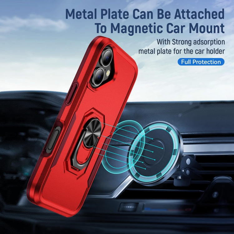 For iPhone 16 Pioneer Armor Heavy Duty PC + TPU Phone Case with Holder(Red+Rose Red) - iPhone 16 Cases by buy2fix | Online Shopping UK | buy2fix