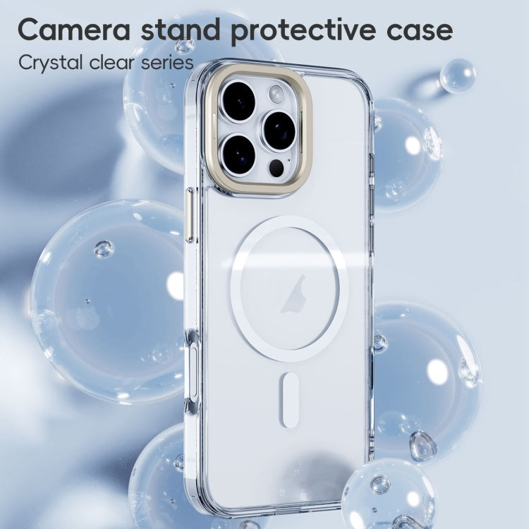 For iPhone 16 Mirror Crystal Clear Lens Holder MagSafe Magnetic Phone Case(Transparent Titanium Blue) - iPhone 16 Cases by buy2fix | Online Shopping UK | buy2fix