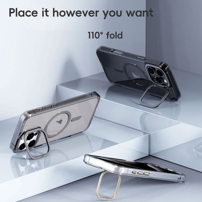 For iPhone 16 Pro Mirror Crystal Clear Lens Holder MagSafe Magnetic Phone Case(Transparent Titanium Blue) - iPhone 16 Pro Cases by buy2fix | Online Shopping UK | buy2fix