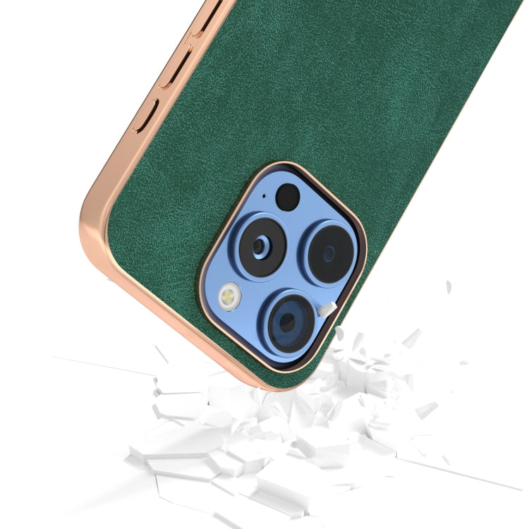 For iPhone 16 Plus Electroplated Frame PU Leather Full Coverage Phone Case(Green) - iPhone 16 Plus Cases by buy2fix | Online Shopping UK | buy2fix