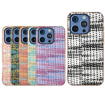 For iPhone 16 Pro Electroplated Frame Color Lattice Texture PU Phone Case(Blue) - iPhone 16 Pro Cases by buy2fix | Online Shopping UK | buy2fix