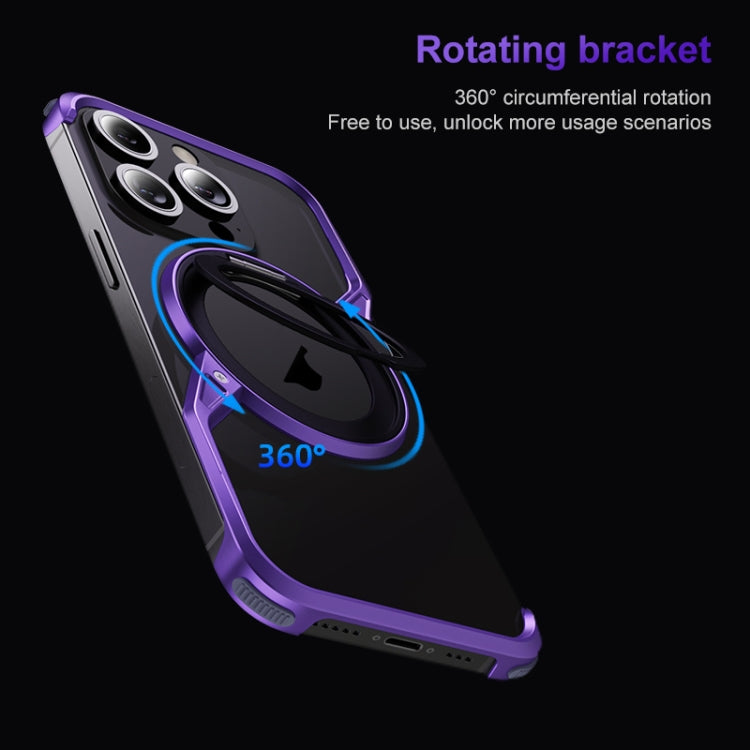 For iPhone 15 Frameless Rotation Holder Magsafe Metal Phone Case(Dark Purple) - iPhone 15 Cases by buy2fix | Online Shopping UK | buy2fix