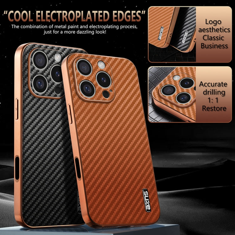 For iPhone 16 Pro AZNS Electroplated Edge Carbon Fiber Texture Phone Case(Black) - iPhone 16 Pro Cases by AZNS | Online Shopping UK | buy2fix