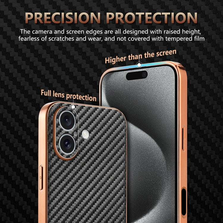 For iPhone 16 AZNS Electroplated Edge Carbon Fiber Texture Phone Case(Black) - iPhone 16 Cases by AZNS | Online Shopping UK | buy2fix