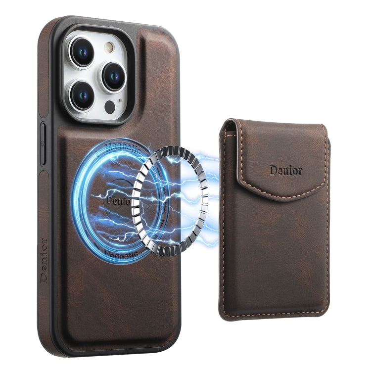 For iPhone 14 Pro Max Denior D19 Skin Feel MagSafe Detachable Card Slot Phone Case(Brown) - iPhone 14 Pro Max Cases by Denior | Online Shopping UK | buy2fix