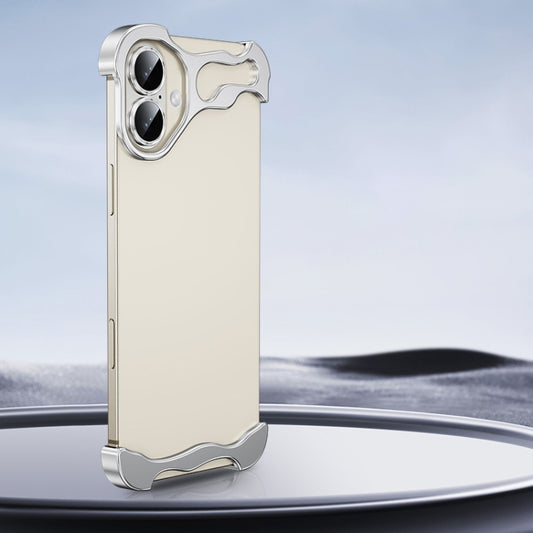 For iPhone 16 Plus Frameless Metal Corner Pad Phone Case with Lens Film(Silver) - iPhone 16 Plus Cases by buy2fix | Online Shopping UK | buy2fix