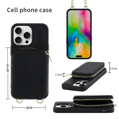 For iPhone 16 Pro Crossbody Zipper Wallet Bag Leather Phone Case with Lanyard(Black) - iPhone 16 Pro Cases by buy2fix | Online Shopping UK | buy2fix