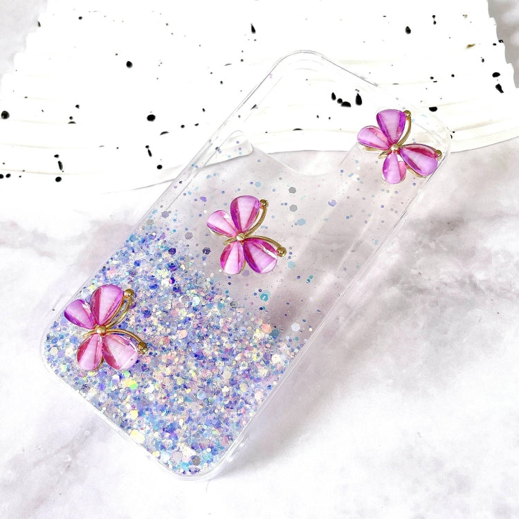 For iPhone 16 Pro Max Luminous Starry Sky Glitter Butterfly TPU Phone Case(Purple) - iPhone 16 Pro Max Cases by buy2fix | Online Shopping UK | buy2fix