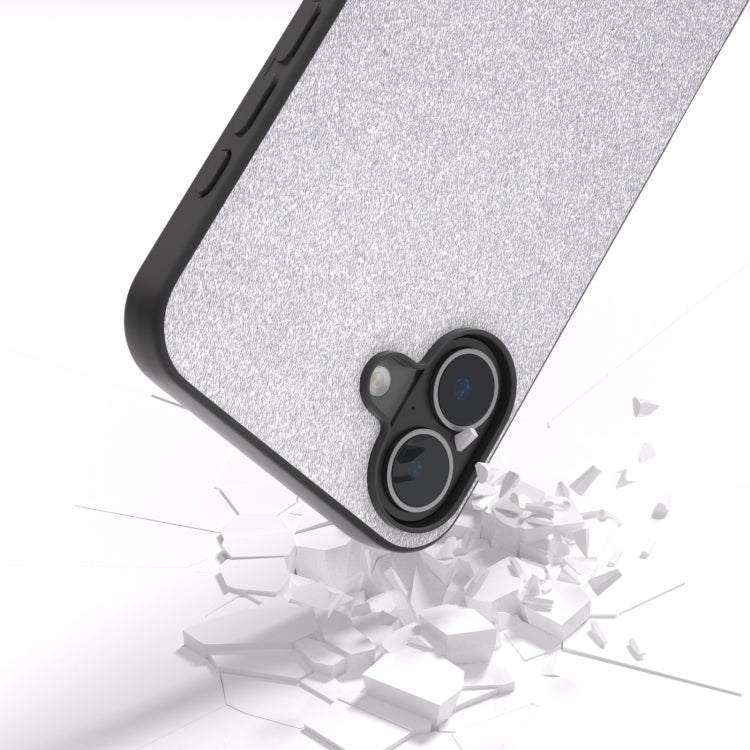 For iPhone 16 Black Frame Glitter Shockproof Phone Case(Silver) - iPhone 16 Cases by buy2fix | Online Shopping UK | buy2fix