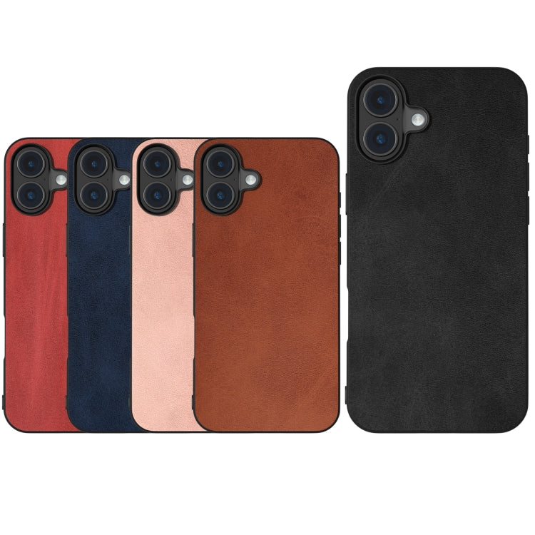 For iPhone 16 Black Frame Two-color Calf Texture PU Phone Case(Brown) - iPhone 16 Cases by buy2fix | Online Shopping UK | buy2fix