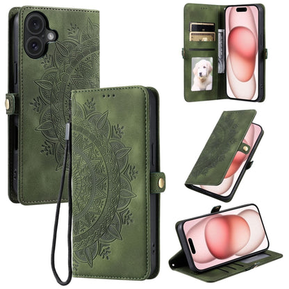 For iPhone 16 Skin Feel Totem Embossed Leather Phone Case(Deep Green) - iPhone 16 Cases by buy2fix | Online Shopping UK | buy2fix