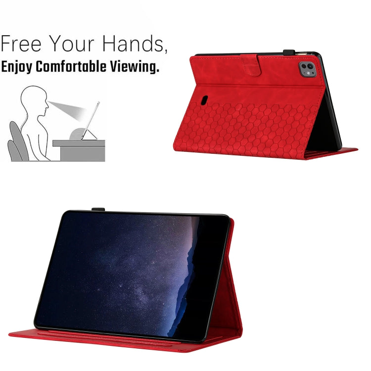 For iPad Pro 11 2024 / Air 10.9 2022 Honeycomb Embossed Leather Smart Tablet Case(Red) - iPad Pro 11 2024 Cases by buy2fix | Online Shopping UK | buy2fix