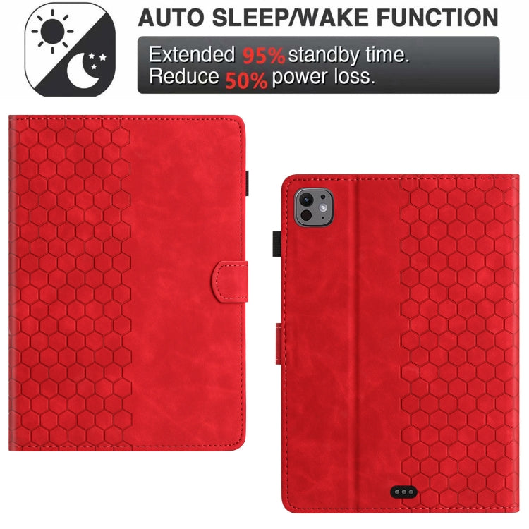 For iPad Pro 11 2024 / Air 10.9 2022 Honeycomb Embossed Leather Smart Tablet Case(Red) - iPad Pro 11 2024 Cases by buy2fix | Online Shopping UK | buy2fix