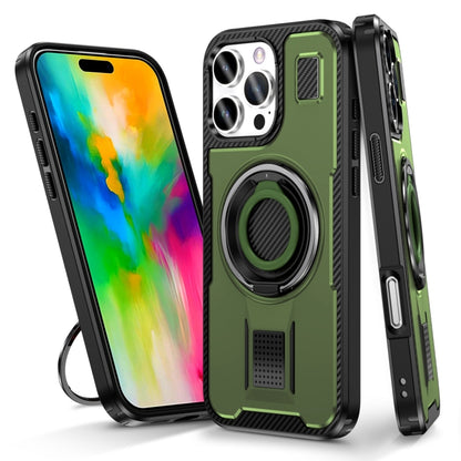 For iPhone 16 Pro Max Ring Holder Carbon Fiber PC Hybrid TPU Phone Case(Army Green) - iPhone 16 Pro Max Cases by buy2fix | Online Shopping UK | buy2fix