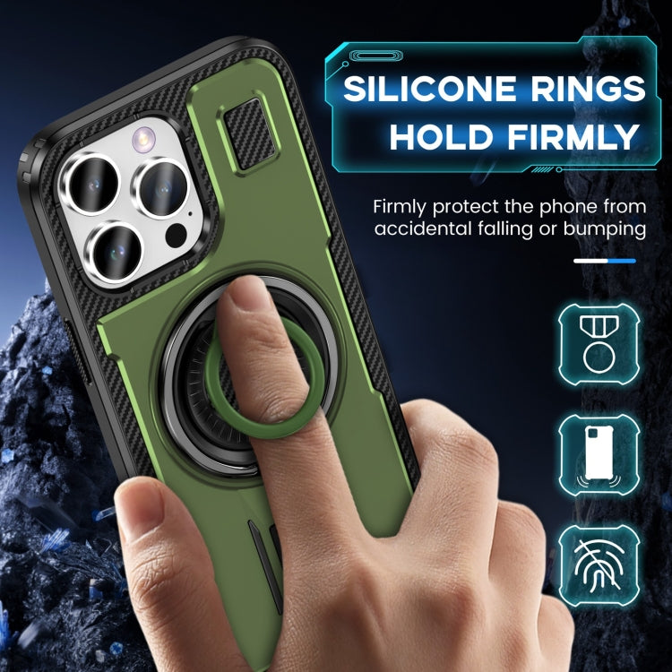 For iPhone 16 Pro Max Ring Holder Carbon Fiber PC Hybrid TPU Phone Case(Army Green) - iPhone 16 Pro Max Cases by buy2fix | Online Shopping UK | buy2fix